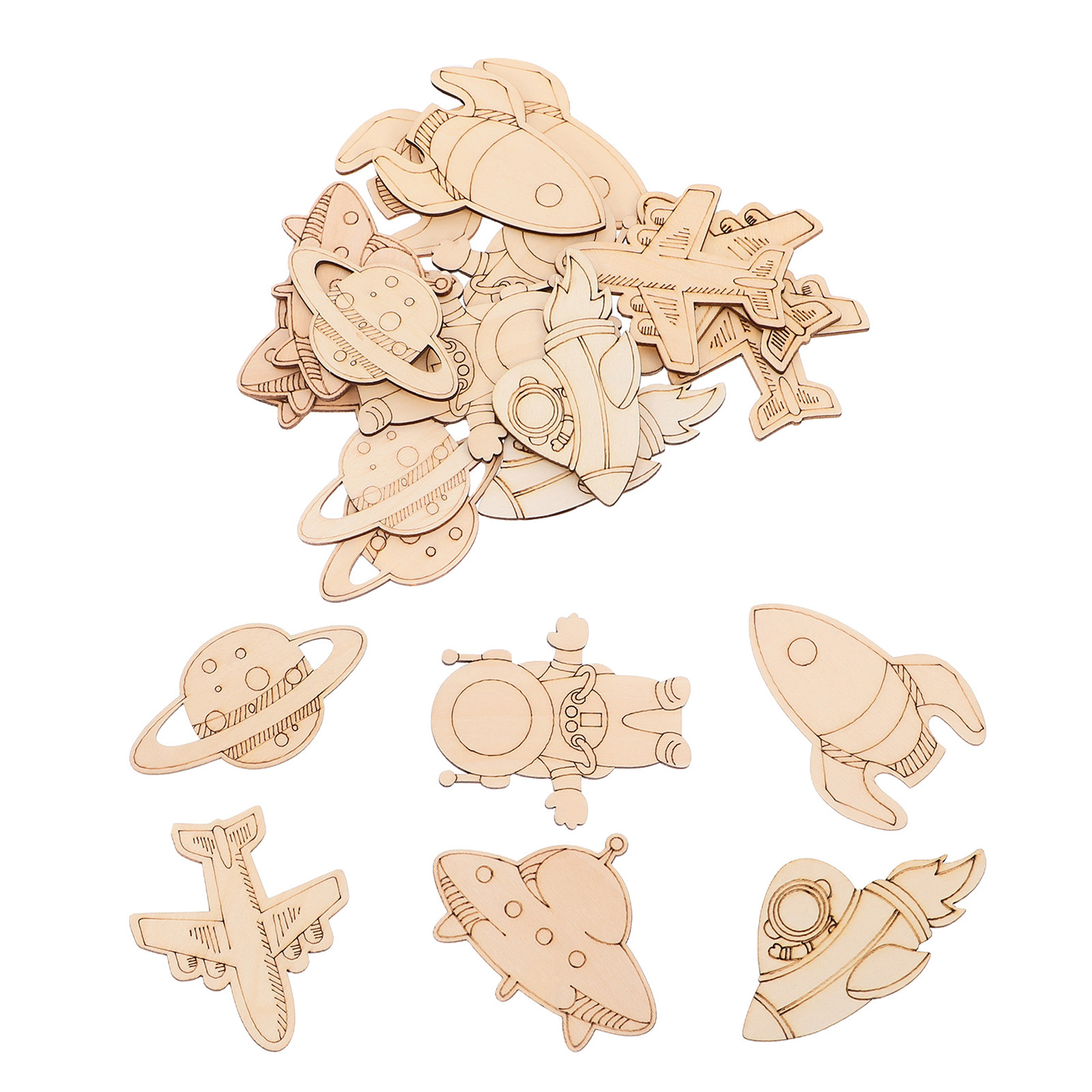 Art And Craft Rocket - 24Pcs Craft Wood Squares Unpainted Space