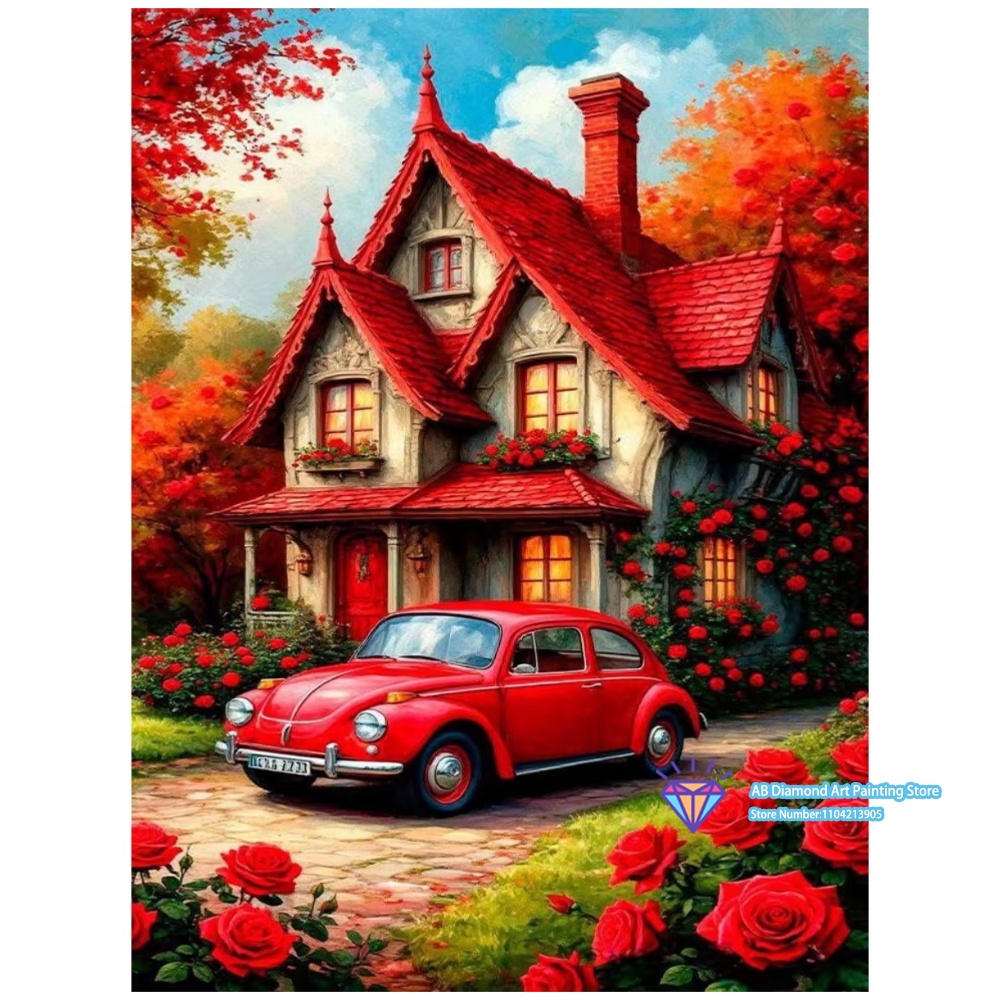 Red House Car Rose Autumn Art  - Art And Craft Autumn recension och pris